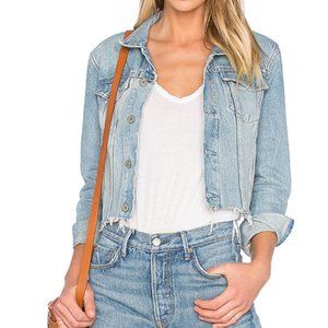 GRLFRND denim jean cropped jacket size XS NWOT